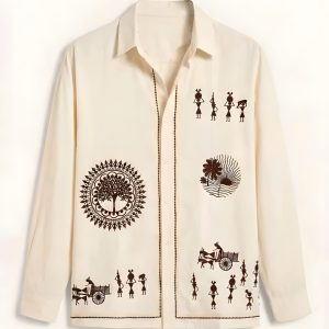 Men's Warli Art Printed Full Sleeve Shirt Off-White